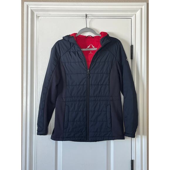Women's HFX Stretch Hooded Puffer Jacket Coat Navy Small - Picture 2 of 9